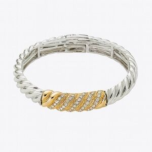 Chic Silver Bracelet With Gold Accent and Gems 💎
